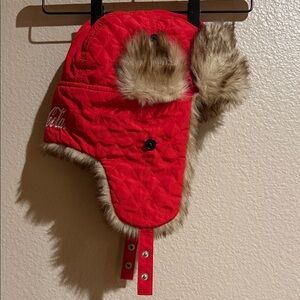 Vintage Coca Cola Red Quilted Fur Trapper Hat Sz OS